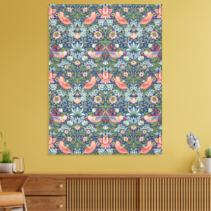 William Morris Strawberry Thief Navy Coral Canvas Print