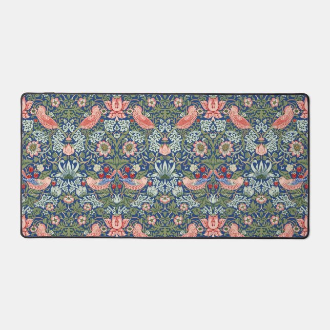 William Morris Strawberry Thief Navy Coral Desk Mat (Front)