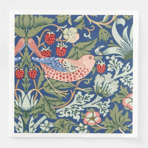 William Morris Strawberry Thief Navy Coral Paper Dinner Napkins