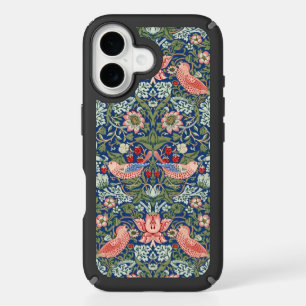 William Morris Strawberry Thief Navy Coral iPhone 16 Case