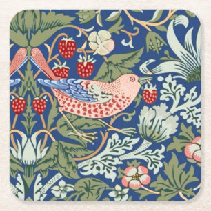 William Morris Strawberry Thief Navy Coral Square Paper Coaster