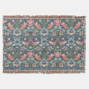 William Morris Strawberry Thief Navy Coral Throw Blanket