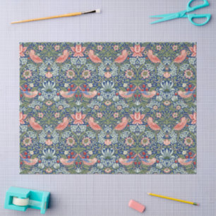 William Morris Strawberry Thief Navy Coral Tissue Paper