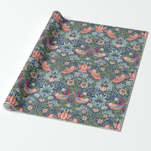 William Morris Strawberry Thief Navy Coral Wrapping Paper