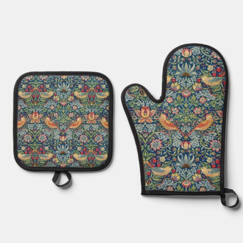 William Morris _ Strawberry Thief Oven Mitt  Pot Holder Set