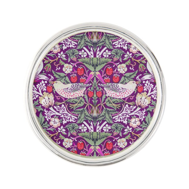 William Morris Strawberry Thief Pattern Lapel Pin (Front)