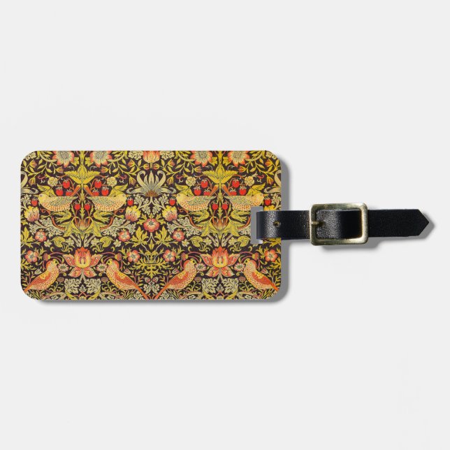 William Morris Strawberry Thief Pattern Luggage Tag (Front Horizontal)