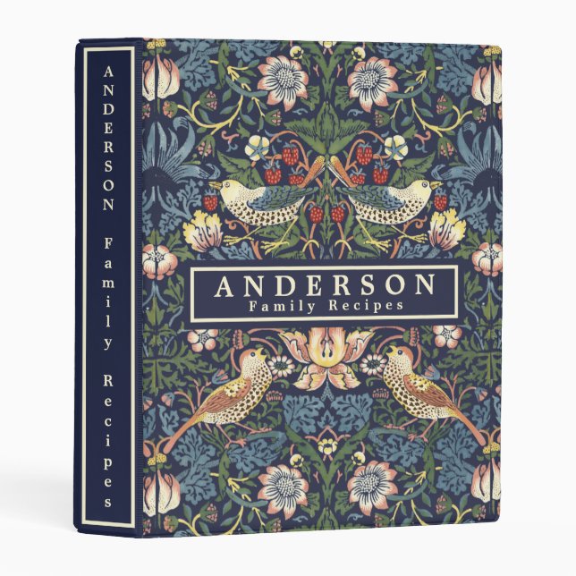 William Morris Strawberry Thief Pattern Recipe Mini Binder (Front/Spine)