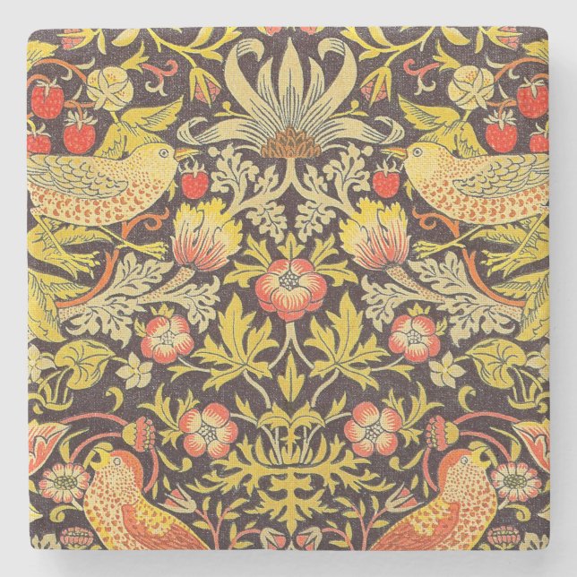 William Morris Strawberry Thief Pattern Stone Coaster (Front)