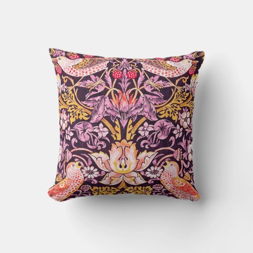 William Morris Strawberry Thief Purple Version Throw Pillow