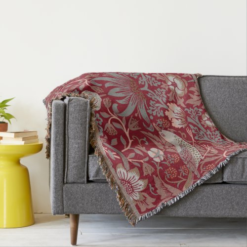 William Morris Strawberry Thief Red Throw Blanket