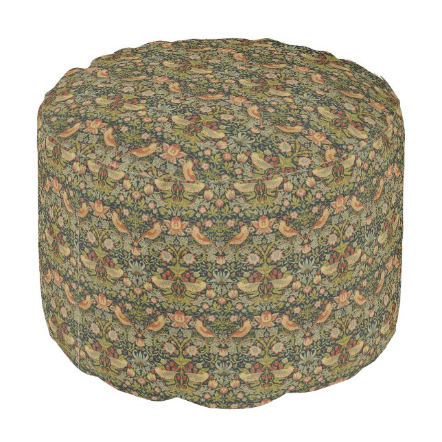 William Morris: Strawberry Thief Round Pouf (Angled Back)