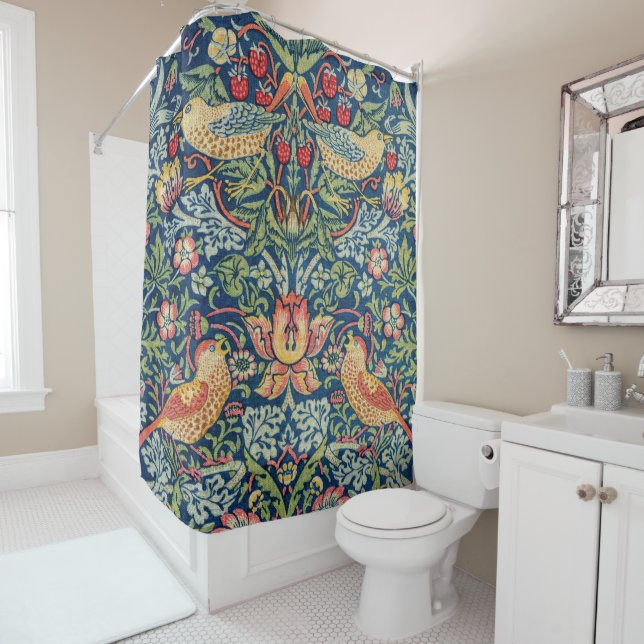 William Morris - Strawberry Thief Shower Curtain (In Situ)