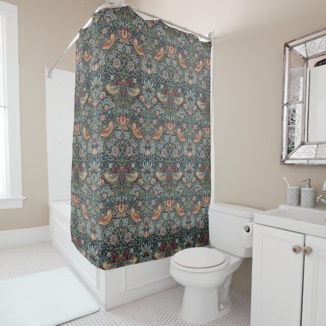 William Morris: Strawberry Thief Shower Curtain (In Situ)