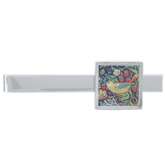 William Morris - Strawberry Thief Silver Finish Tie Bar (Front)