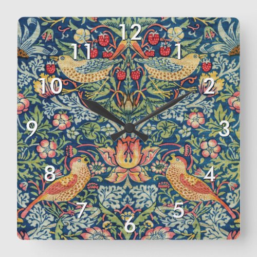 William Morris _ Strawberry Thief Square Wall Clock