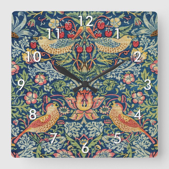 William Morris - Strawberry Thief Square Wall Clock (Front)