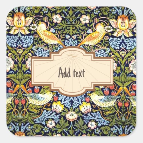 William Morris Strawberry Thief TEMPLATE Square Sticker