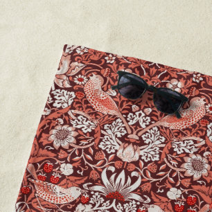 William Morris Strawberry Thief Terracotta Bird Beach Towel