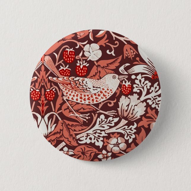 William Morris Strawberry Thief Terracotta Bird Button (Front)