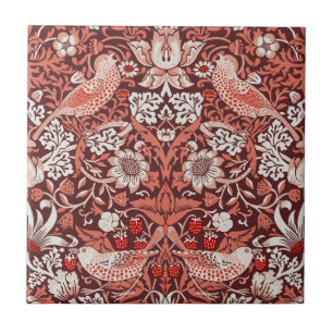 William Morris Strawberry Thief Terracotta Bird Ceramic Tile