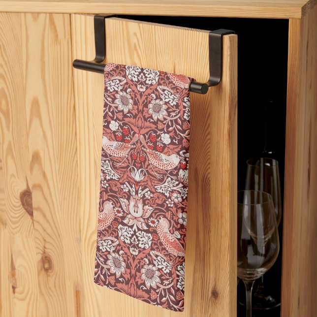William Morris Strawberry Thief Terracotta Bird Kitchen Towel (Thirds Fold)