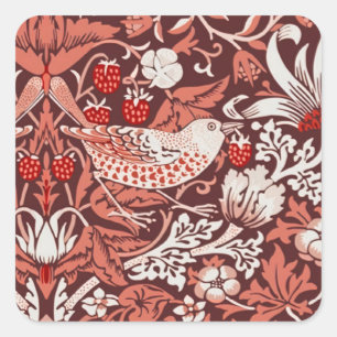 William Morris Strawberry Thief Terracotta Bird Square Sticker