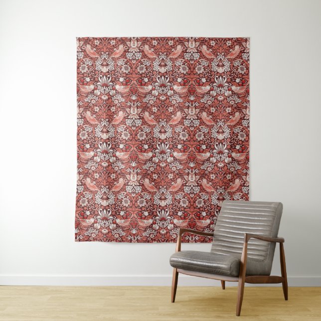 William Morris Strawberry Thief Terracotta Bird Tapestry (In Situ)