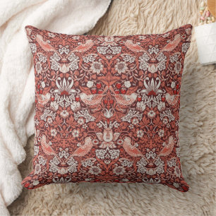 William Morris Strawberry Thief Terracotta Bird Throw Pillow