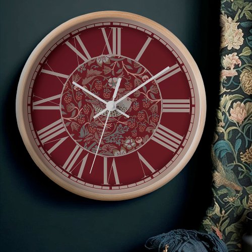 William Morris Strawberry Thief Victorian Red Cloc Clock