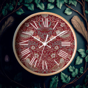 William Morris Strawberry Thief Victorian Red Clock