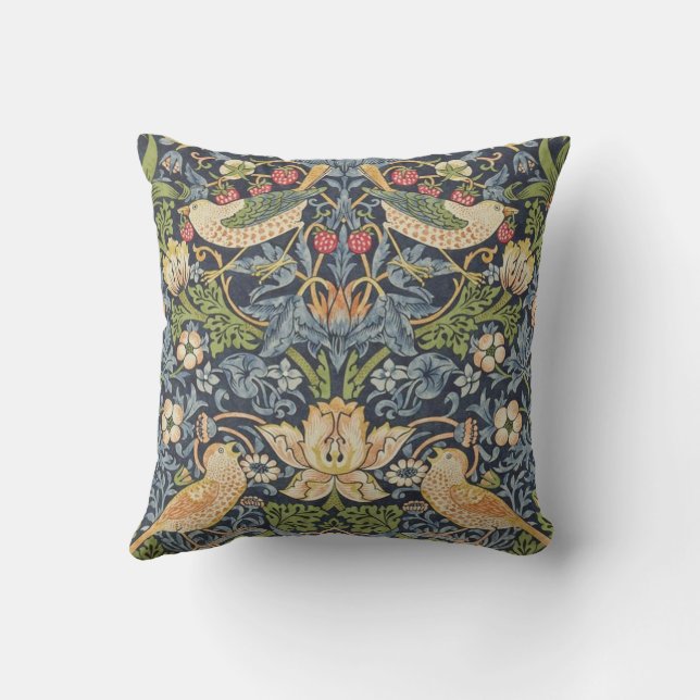 william-morris-strawberry-thief-wallpaper throw pillow (Back)