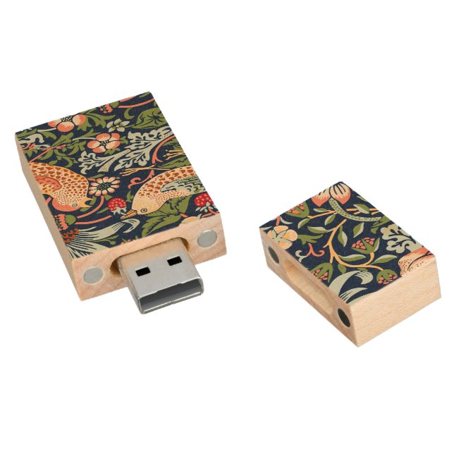 William Morris Strawberry Thief Wood Flash Drive (Angled)