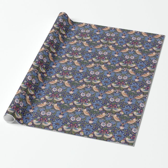 William Morris Strawberry Thief Wrapping Paper (Unrolled)