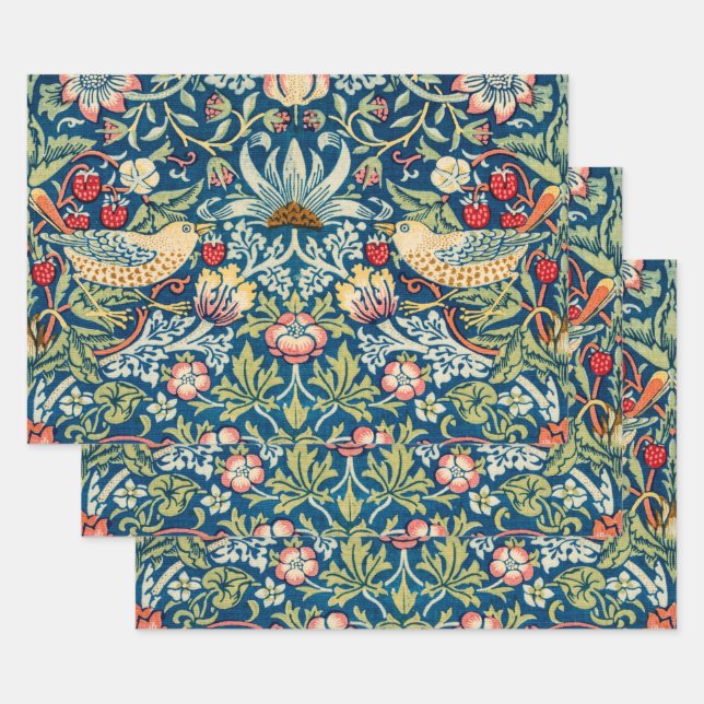 William Morris, Strawberry Thief Wrapping Paper Sheets (Set)