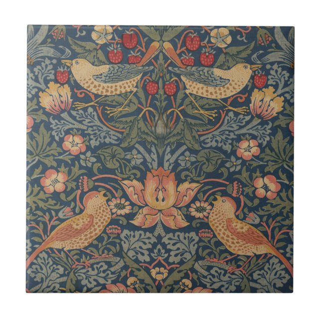 William Morris Strawberry Thieves Birds Ceramic Tile (Front)