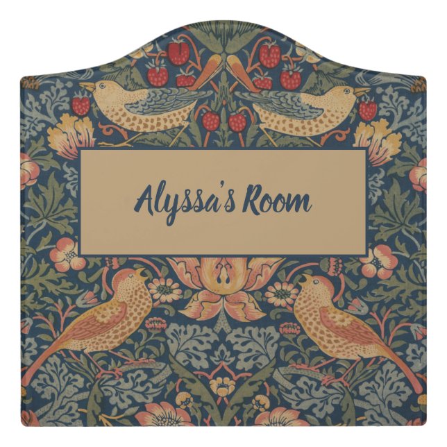 William Morris Strawberry Thieves Birds Door Sign (Large Crest Front)