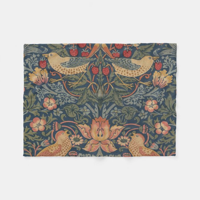 William Morris Strawberry Thieves Birds Fleece Blanket (Front (Horizontal))