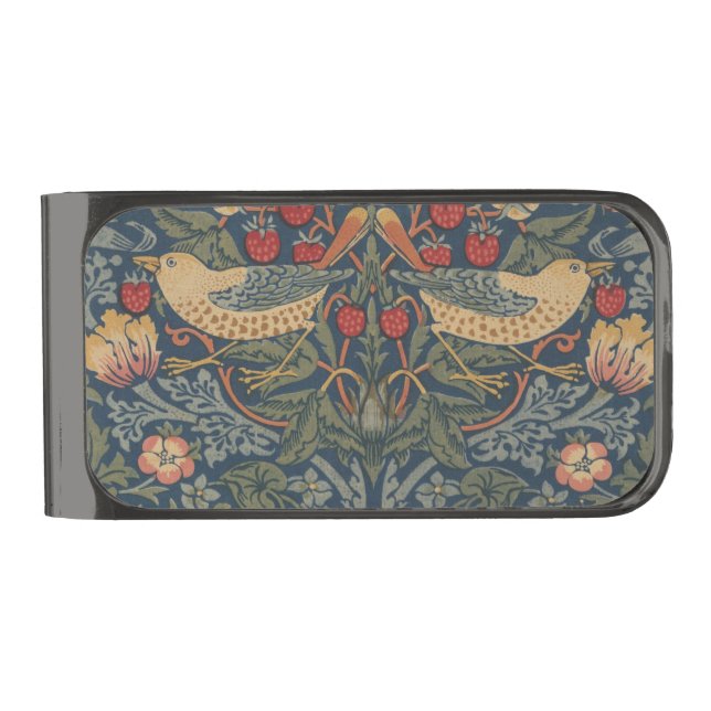 William Morris Strawberry Thieves Birds Gunmetal Finish Money Clip (Front)