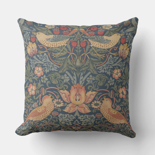 William Morris Strawberry Thieves Birds Outdoor Pillow (Front)
