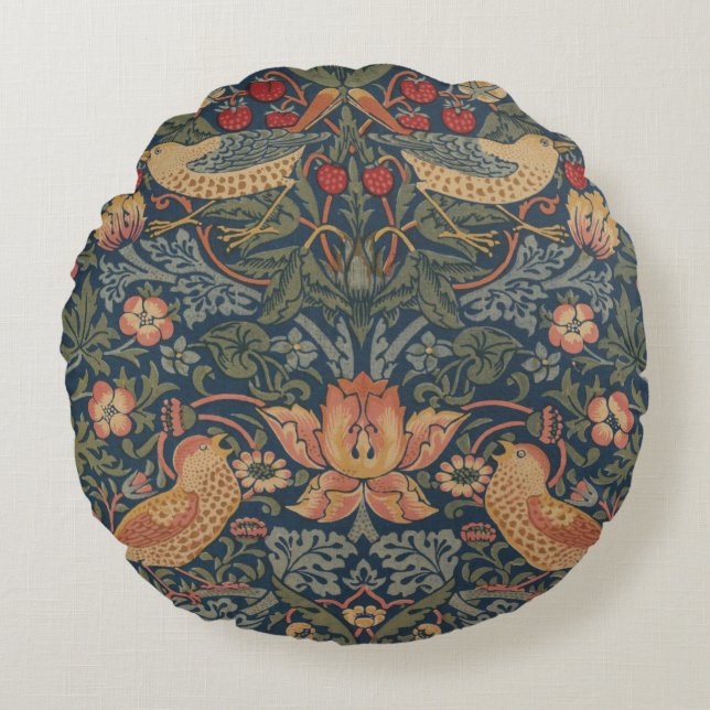 William Morris Strawberry Thieves Birds Round Pillow (Front)