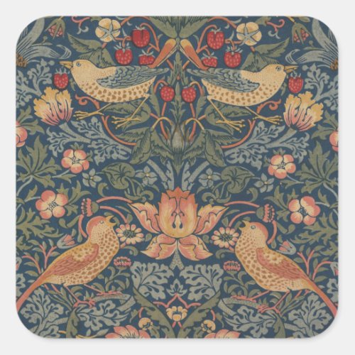 William Morris Strawberry Thieves Birds Square Sticker