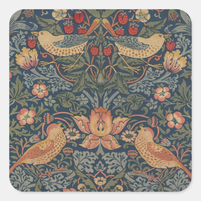 William Morris Strawberry Thieves Birds Square Sticker (Front)