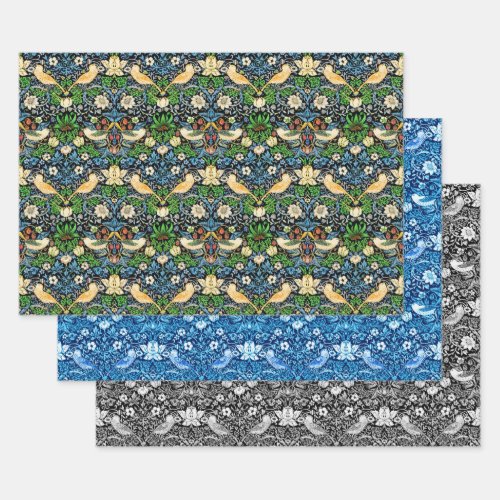 William Morris Strswberry Thief Multi Blue Black  Wrapping Paper Sheets