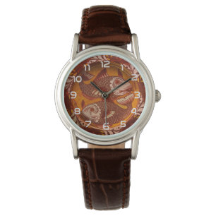 William Morris Style Arts and Crafts Red Fish Art Watch