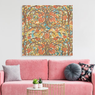 William Morris Style Cottagecore Squirrel Floral Canvas Print