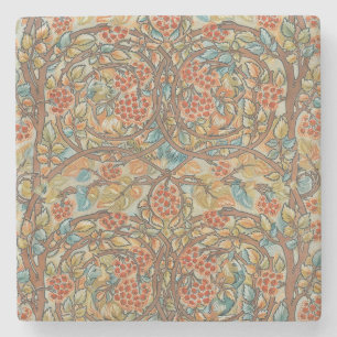 William Morris Style Cottagecore Squirrel Floral Stone Coaster