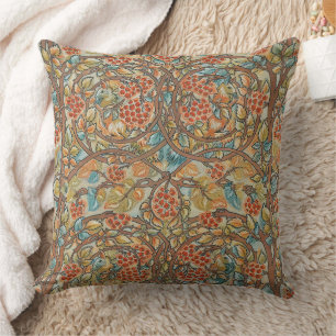 William Morris Style Cottagecore Squirrel Floral Throw Pillow