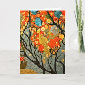 William Morris style decorated trees and flowers Holiday Card