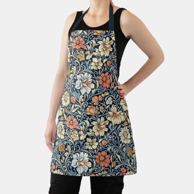 William Morris style floral acanthus pattern Apron (Insitu)